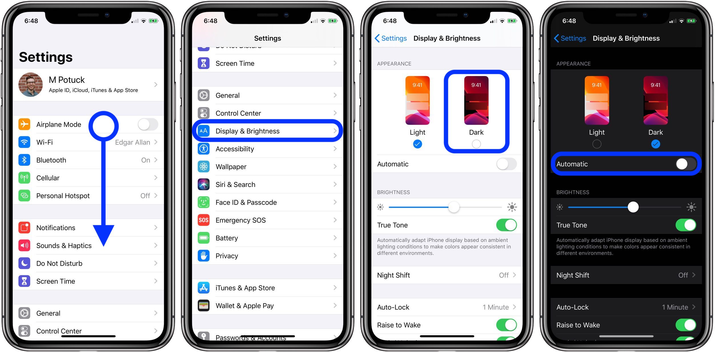 how to use Dark Mode iPhone iOS 13 walkthrough
