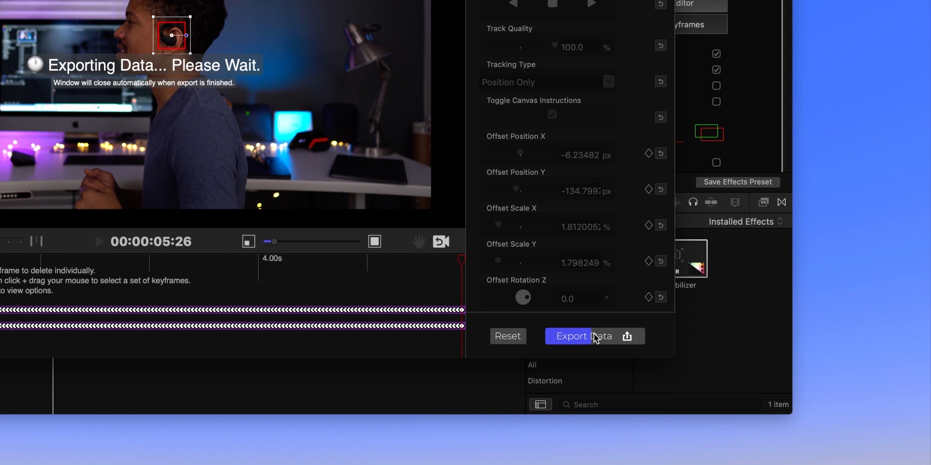 Exporting tracking data back to the main project timeline