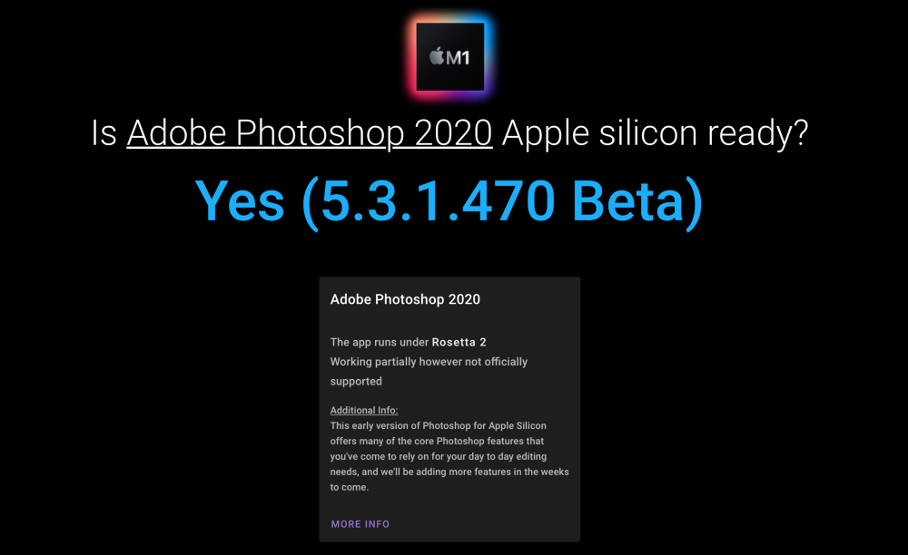 Apple Silicon M1 compatible apps database detailed view