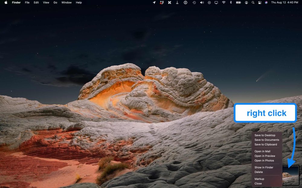 How to screenshot on Mac - right click on screenshot thumbnail for more options