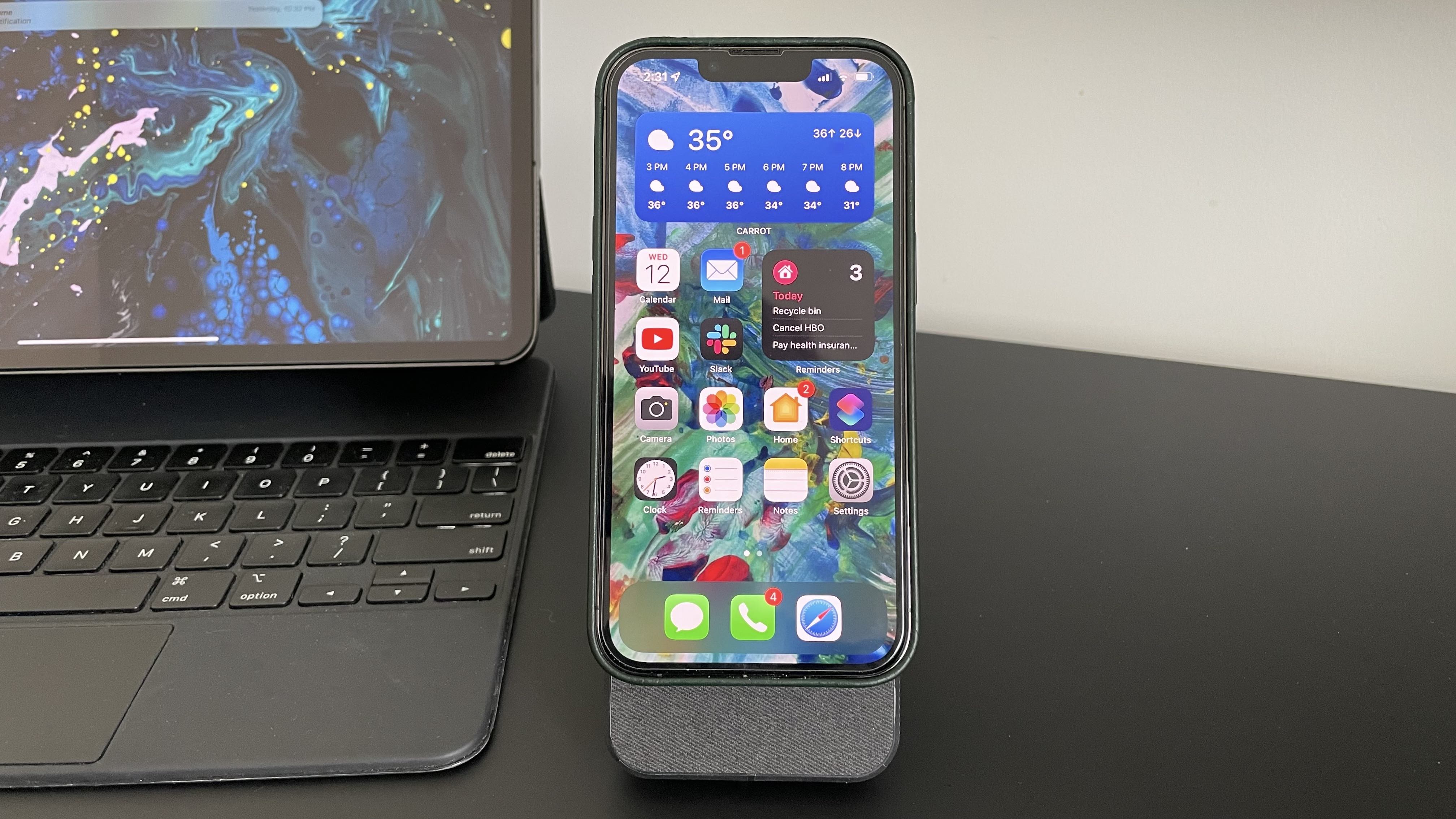 Mophie MagSafe-compatible Snap+ Powerstation Stand - front in-use