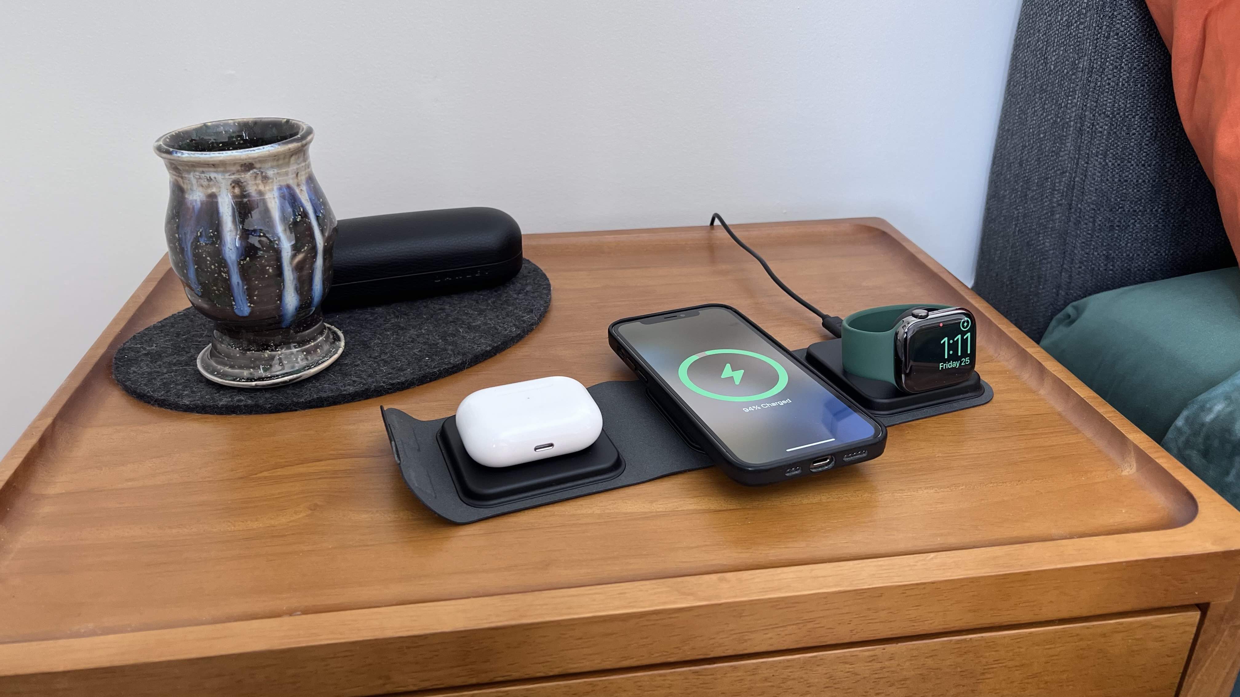 Best iPhone travel charger - mophie 3-in-1 - in-use