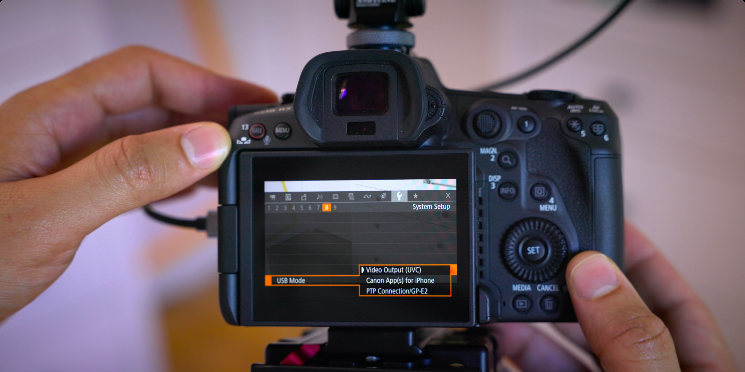 Setting UVC mode to enable the R5 C to function as a webcam on your Mac.