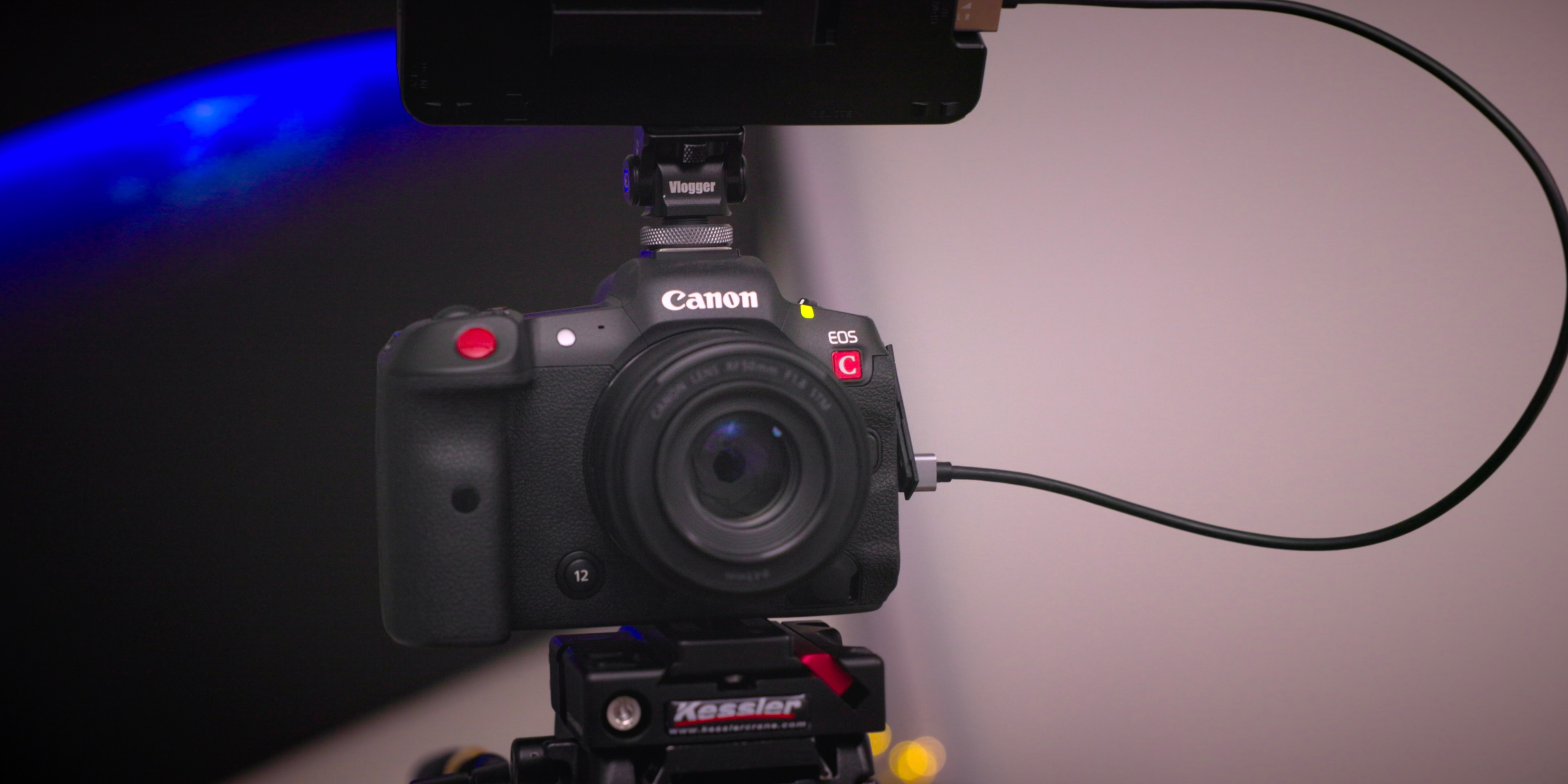 The Canon R5 C ready to act as a web cam.