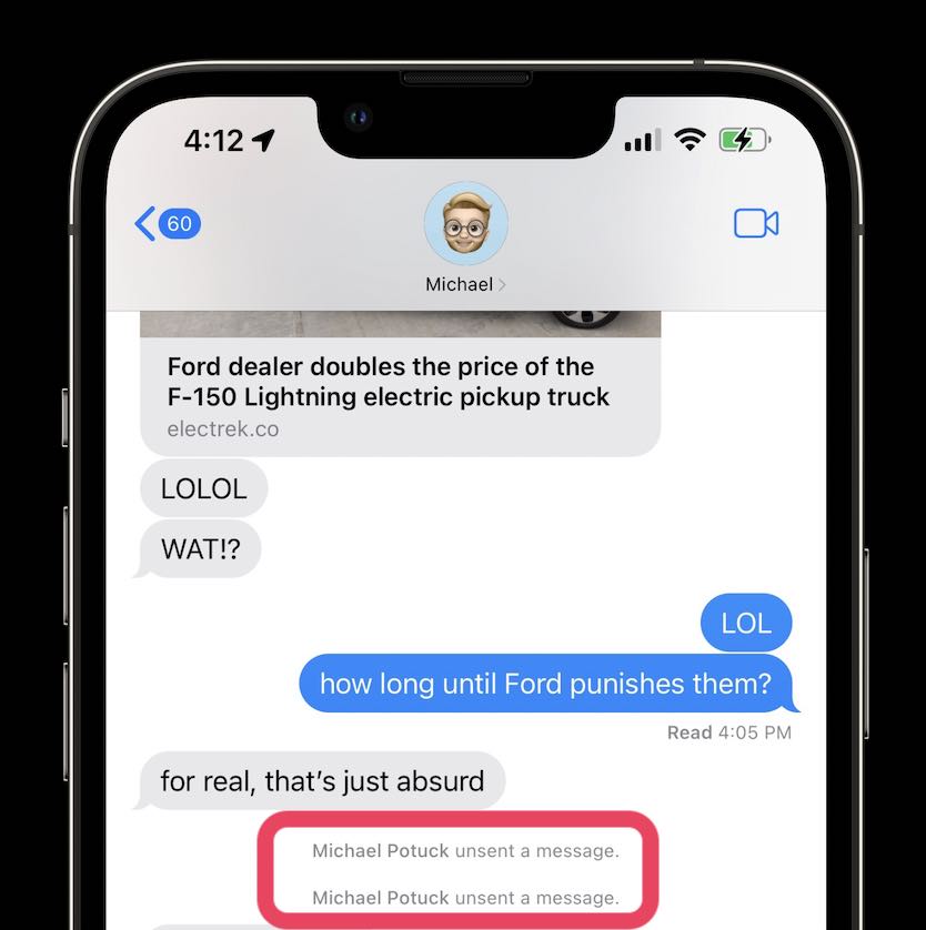 unsend text Messages iPhone screen