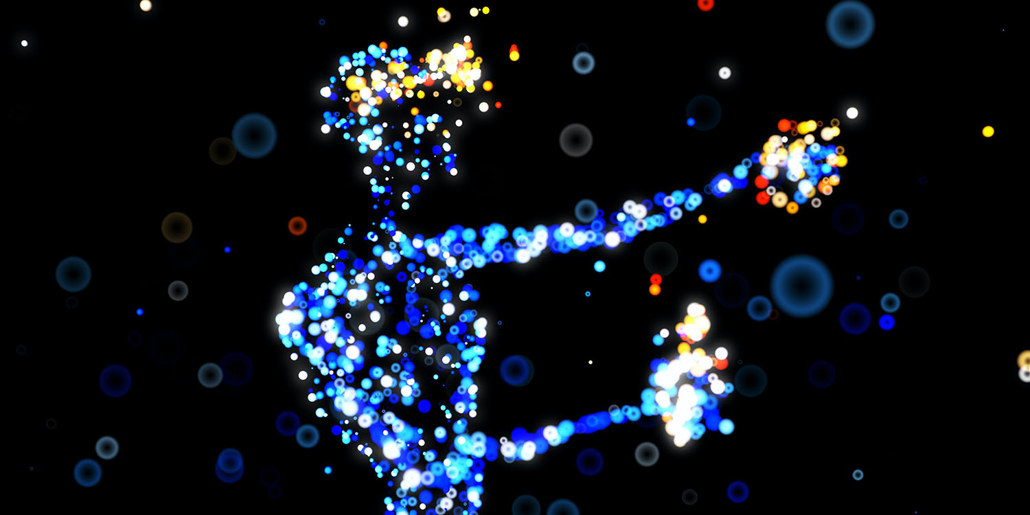 Apple versus Meta headset | Abstract image of virtual figure formed of dots of light