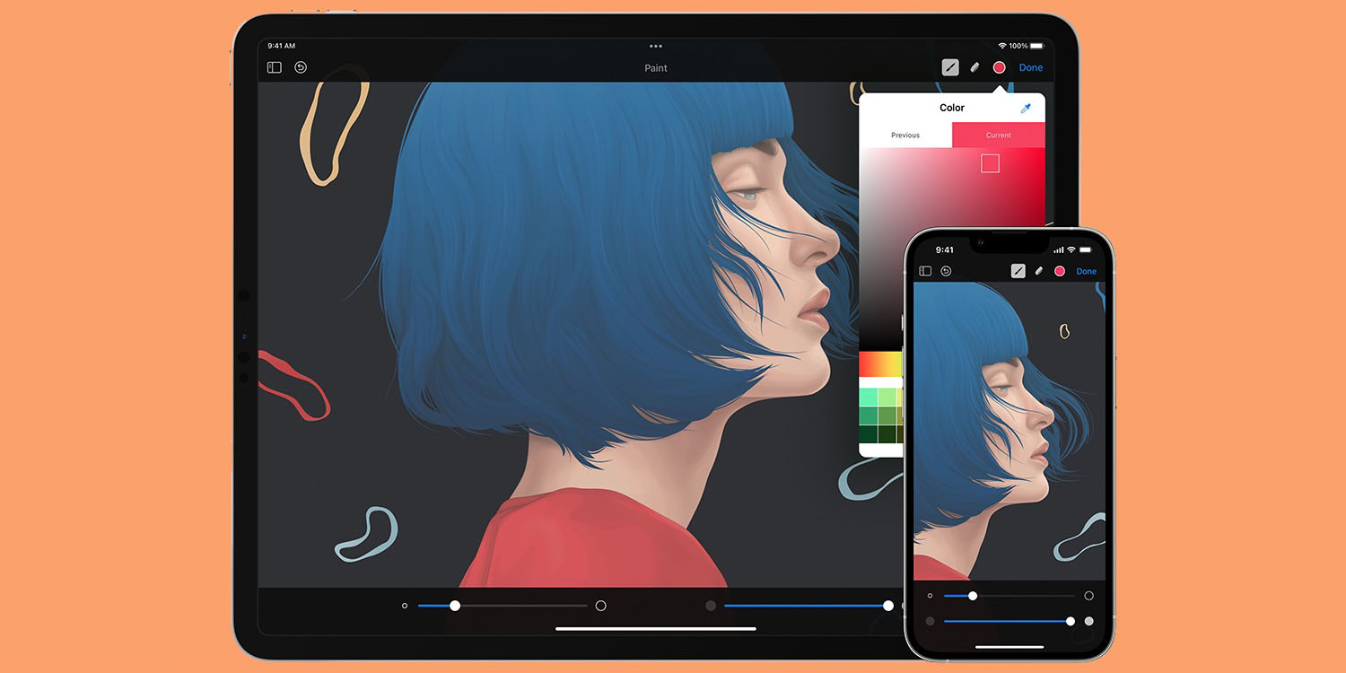 Pixelmator 2.7 | Screengrabs of cartoon face seen on iPad and iPhone