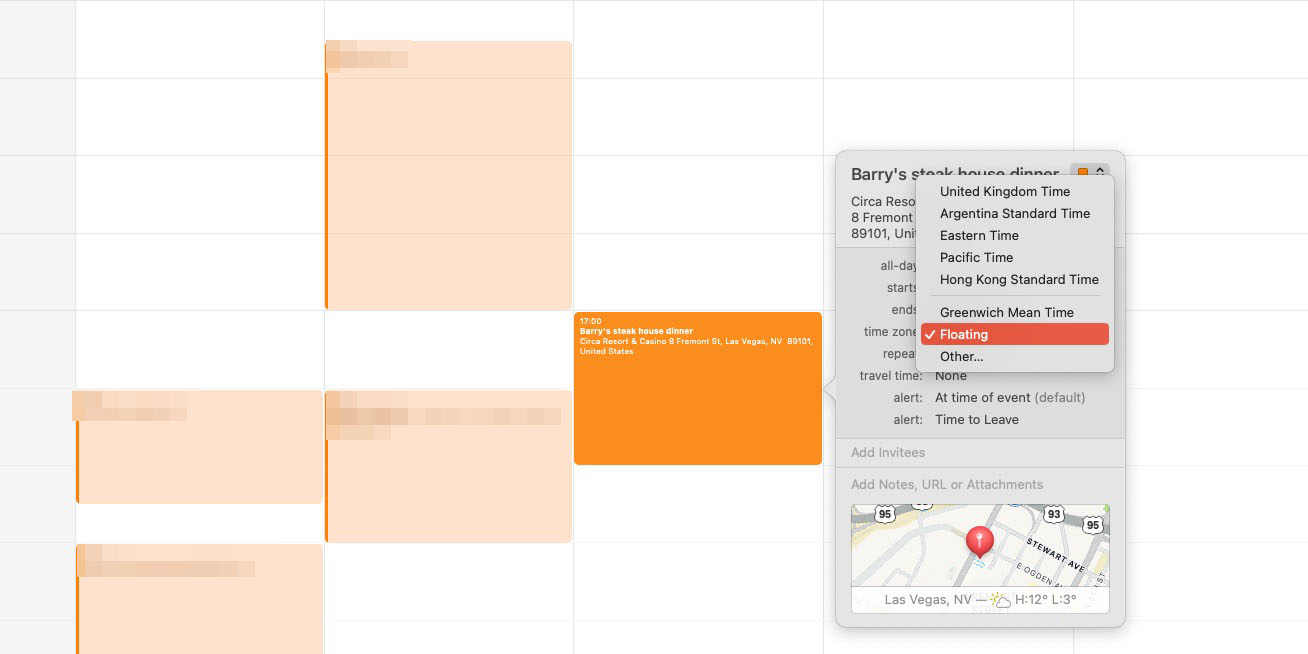 Apple calendar timezone confusion | Floating event shown