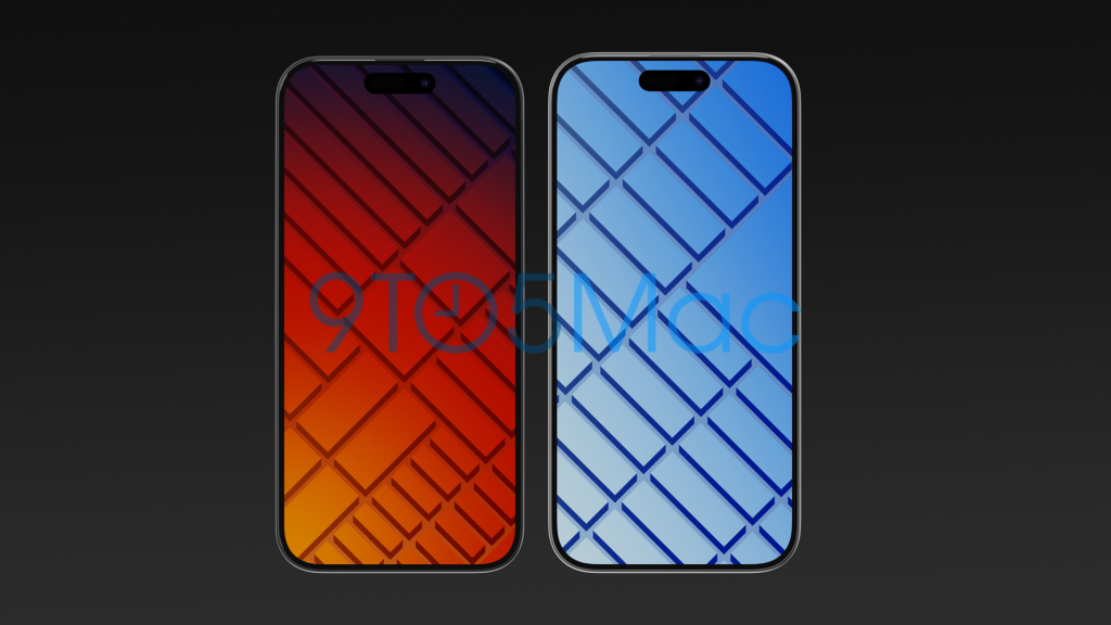 iPhone 15 Pro next to the iPhone 15, with wallpapers