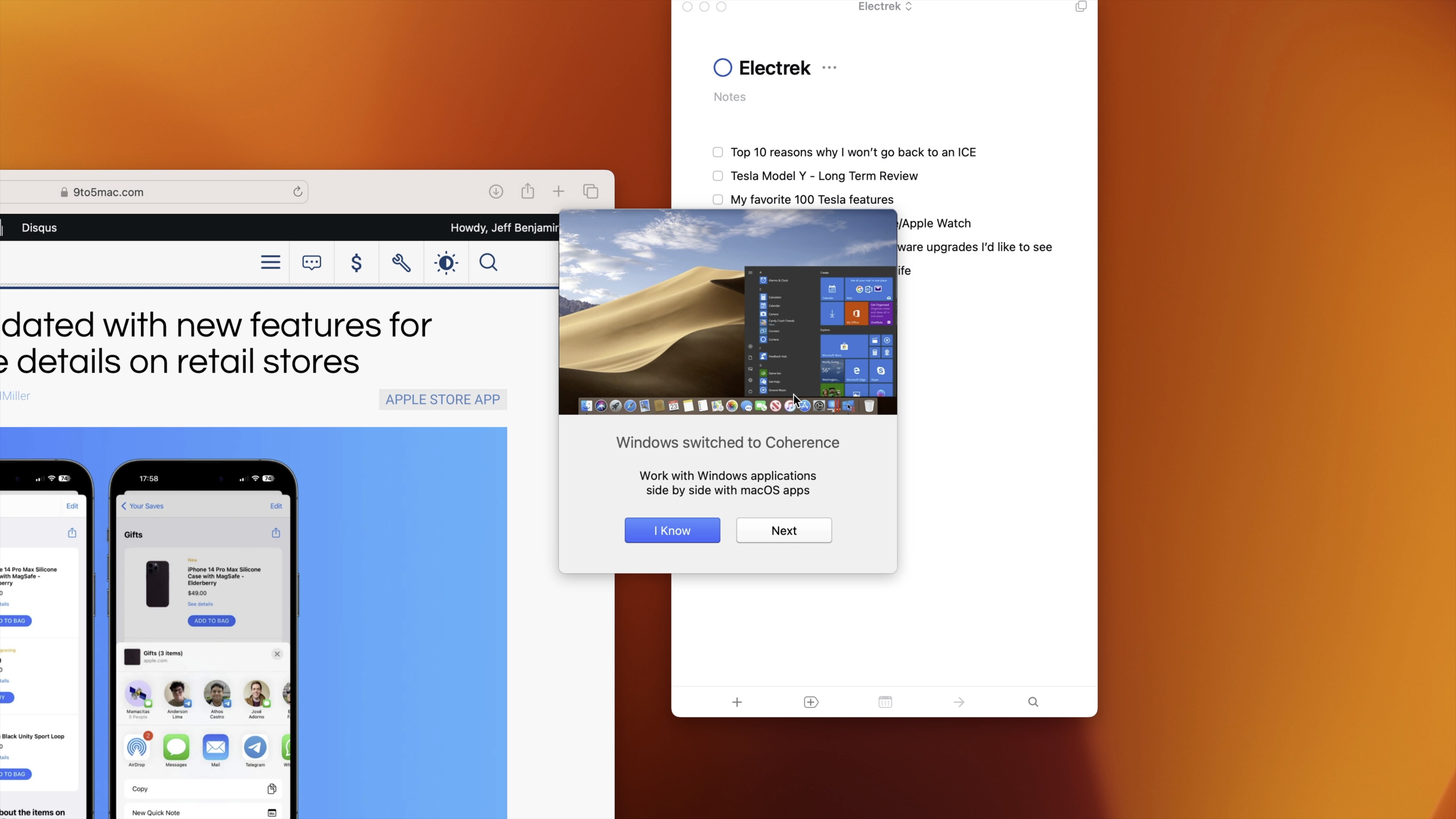 Coherence mode lets you run Windows apps and Mac apps side by side in macOS.
