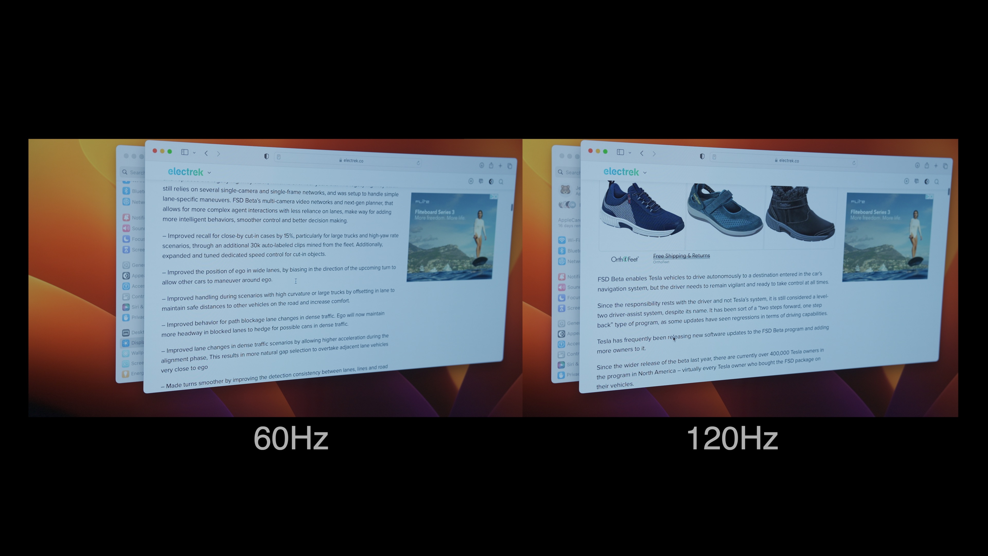 Refresh rate differences between 60 and 120Hz.