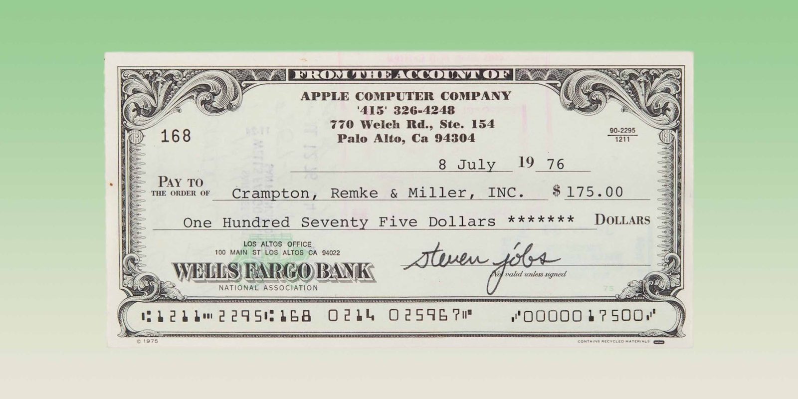 Steve Jobs signed check