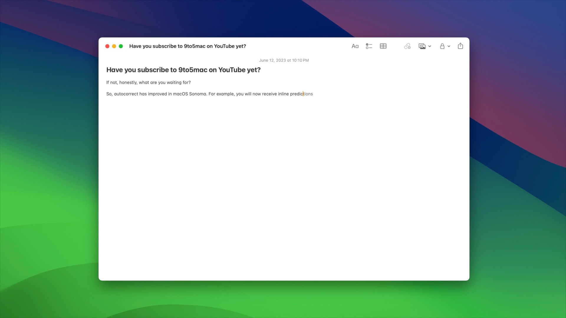 macOS Sonoma keyboard enhancements prediction