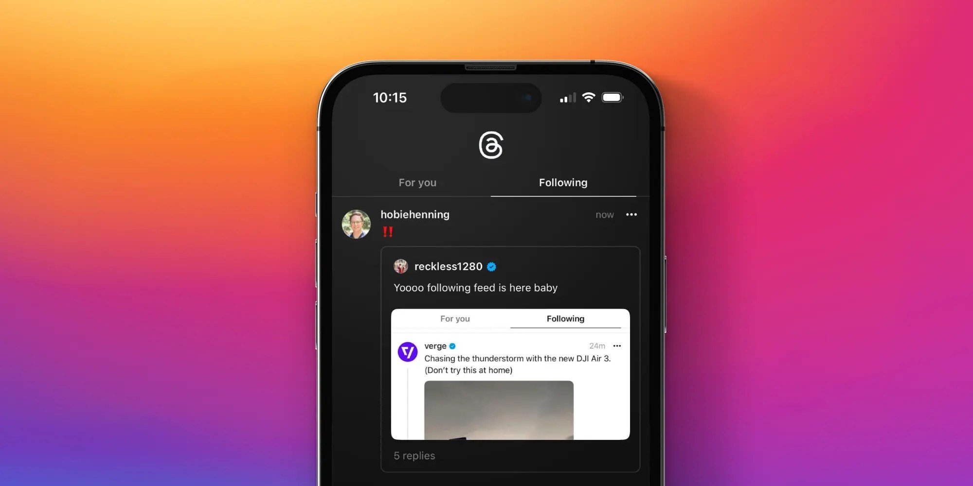 threads following chronological feed