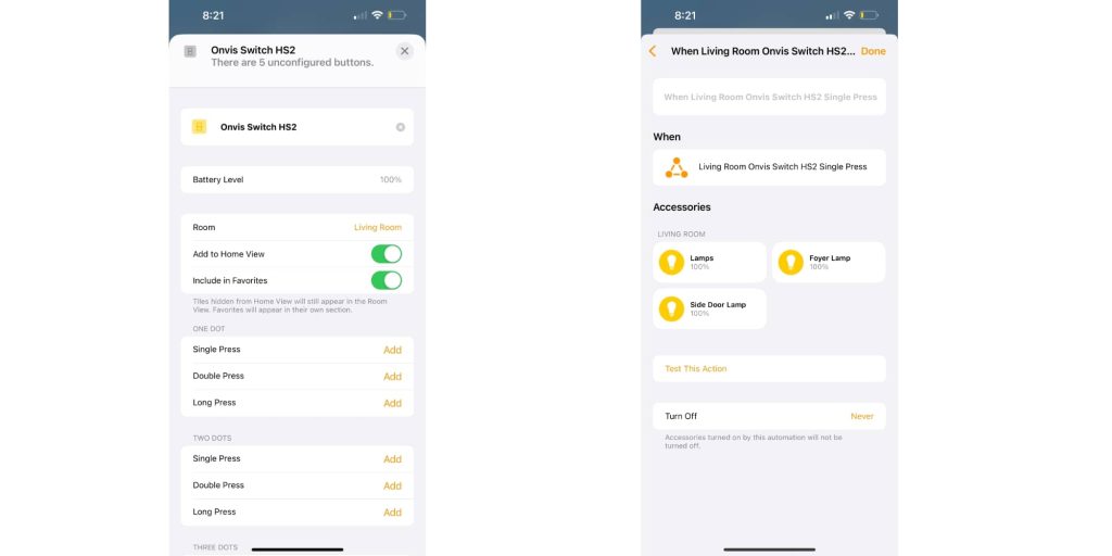 Onvis Smart button HomeKit