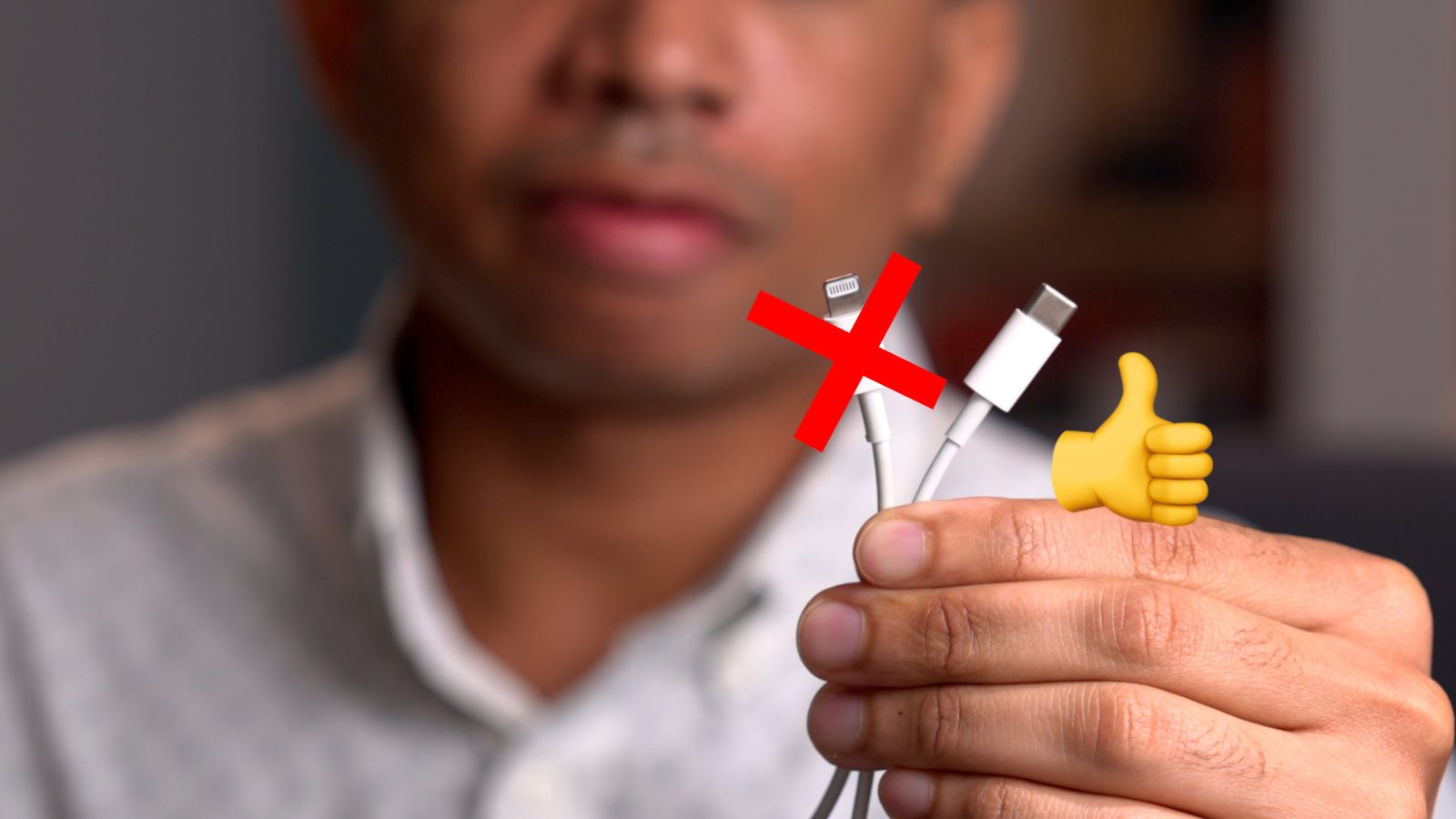 Lightning vs USB-C header image with Lightning connector X'd out