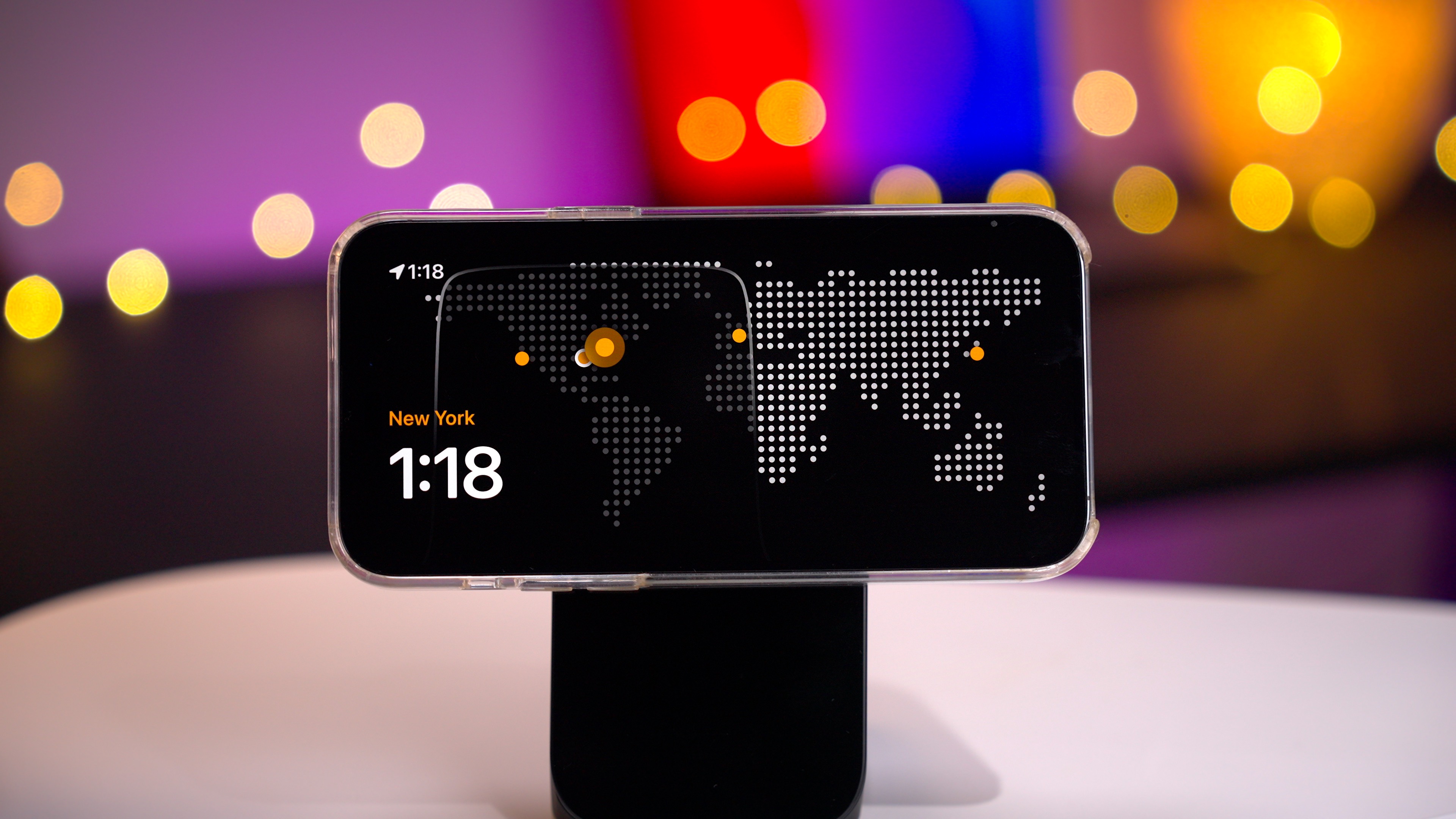 StandBy in iOS 17 showing the world clock.
