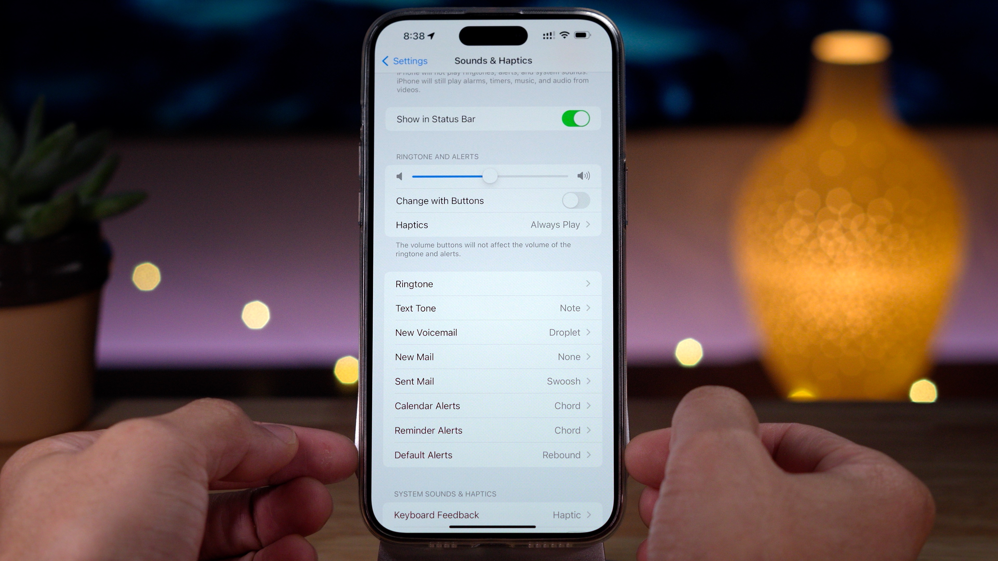 Default Alerts option in Sounds & Haptics settings in iOS 17.2