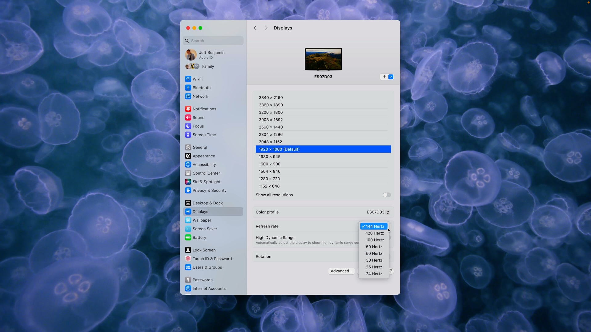 macOS Sonoma Dough Spectrum One resolution settings