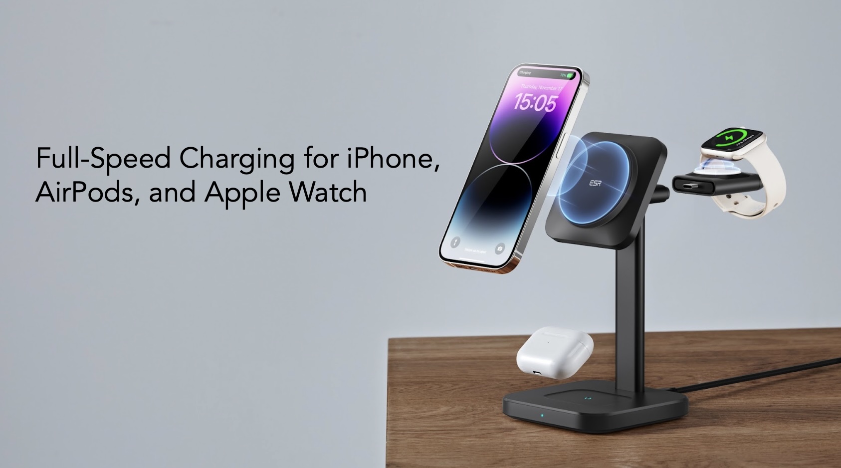 ESR Qi2 3-in-1 Watch Wireless Charging Set