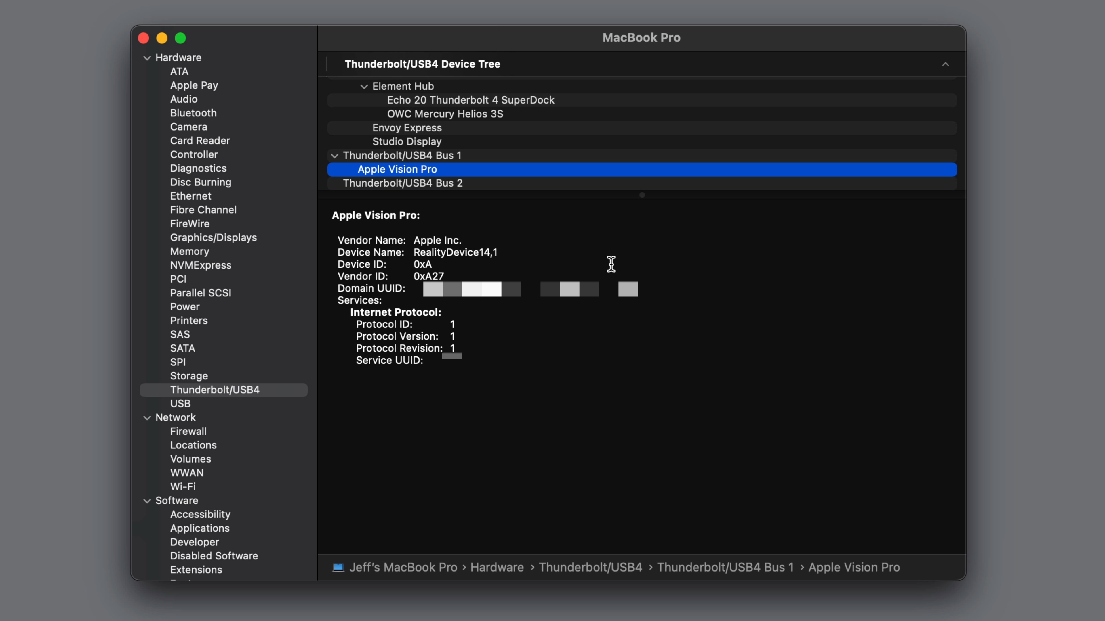 Apple Vision Pro Developer Strap System Information with Thunderbolt cable