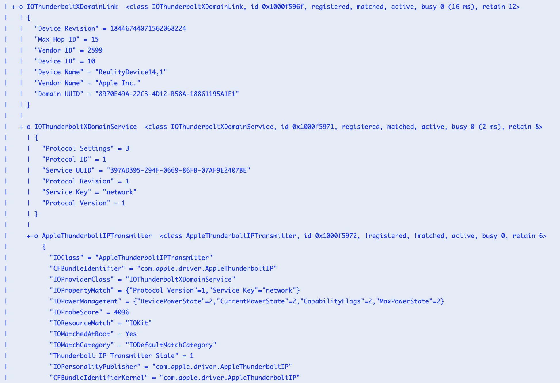 ThunderboltXDomain Link Apple Vision Pro I/O Registry Mac