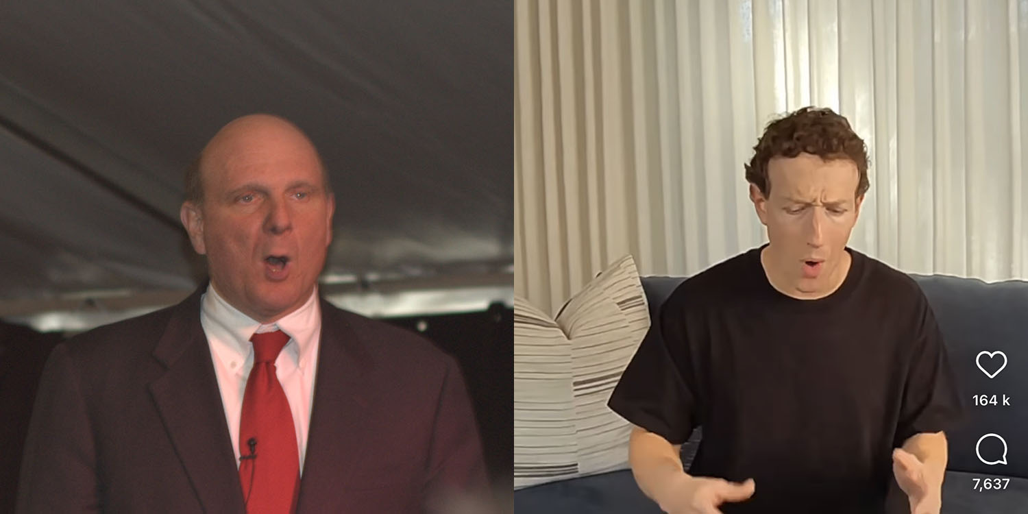 Zuckerberg's Vision Pro video | Side by side shots of Ballmer and Zuckerberg