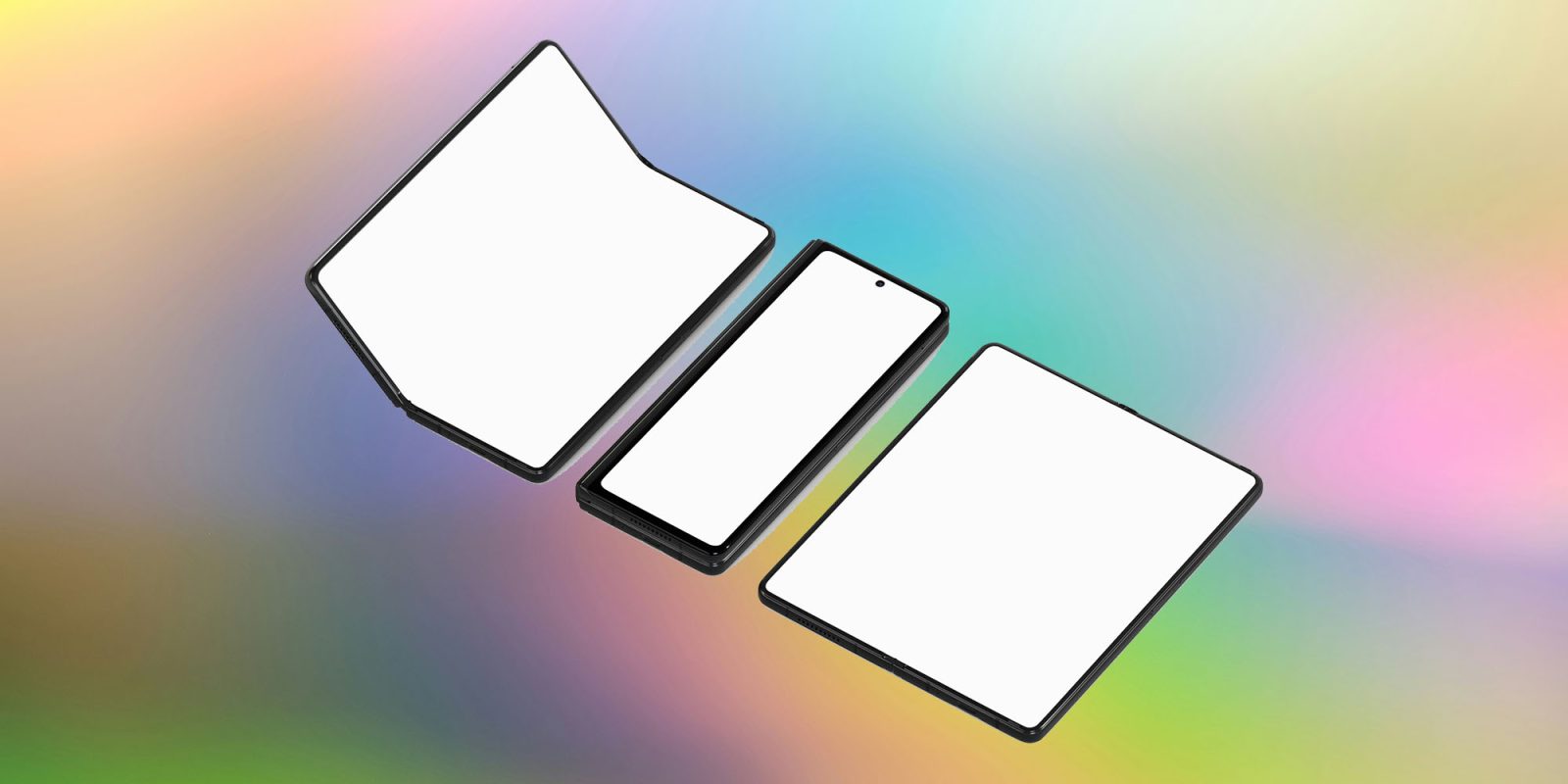 Folding iPhone project | Outline images of folding phone concept on colorful background