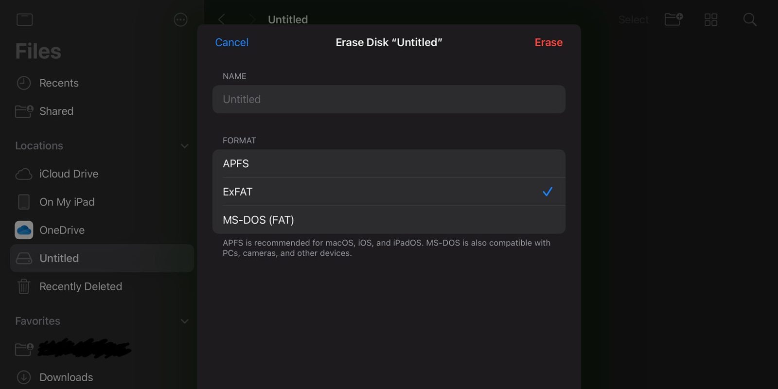 Format external drives on an iPad | Screengrab
