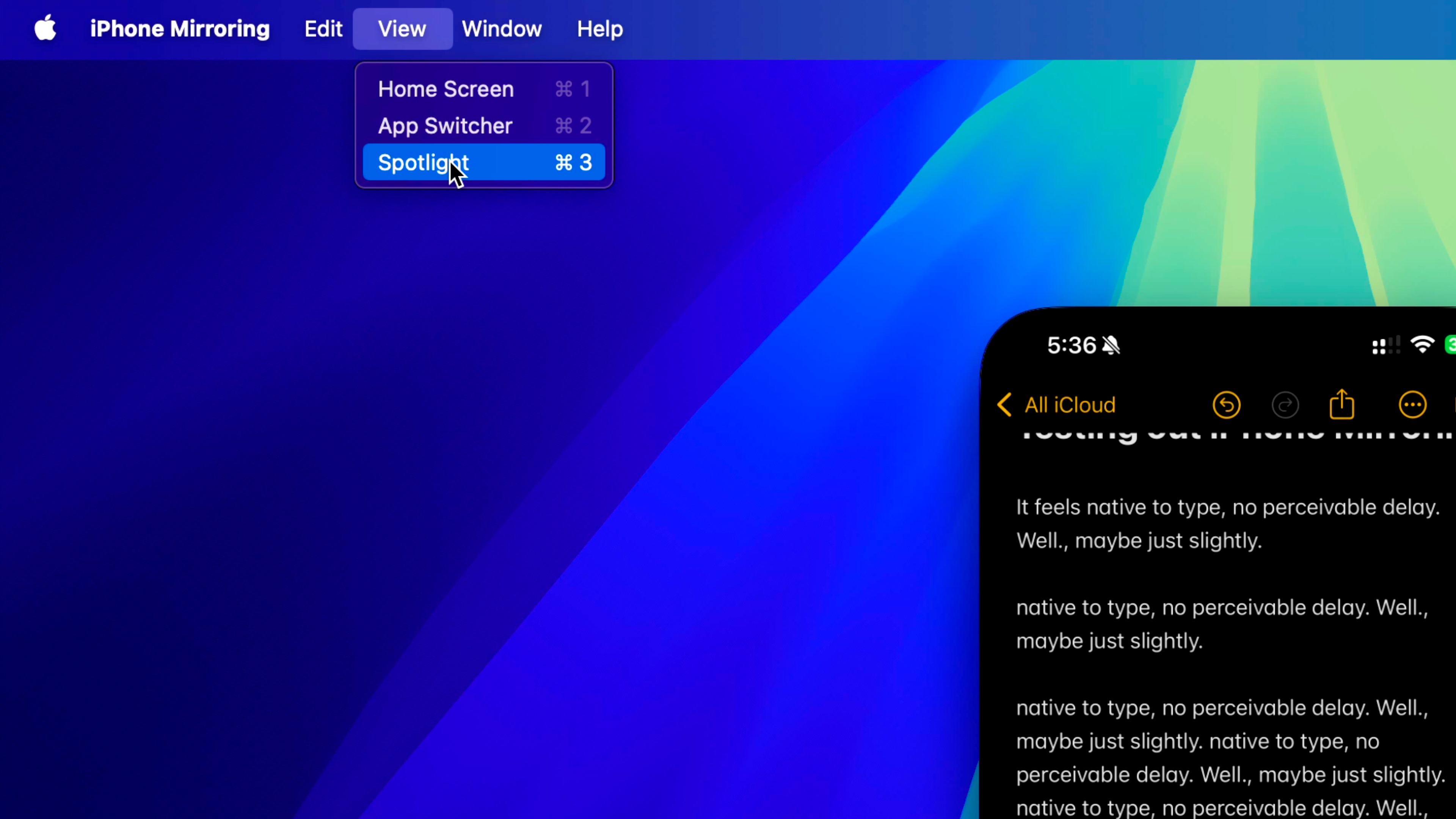 Keyboard shortcuts iPhone Mirroring