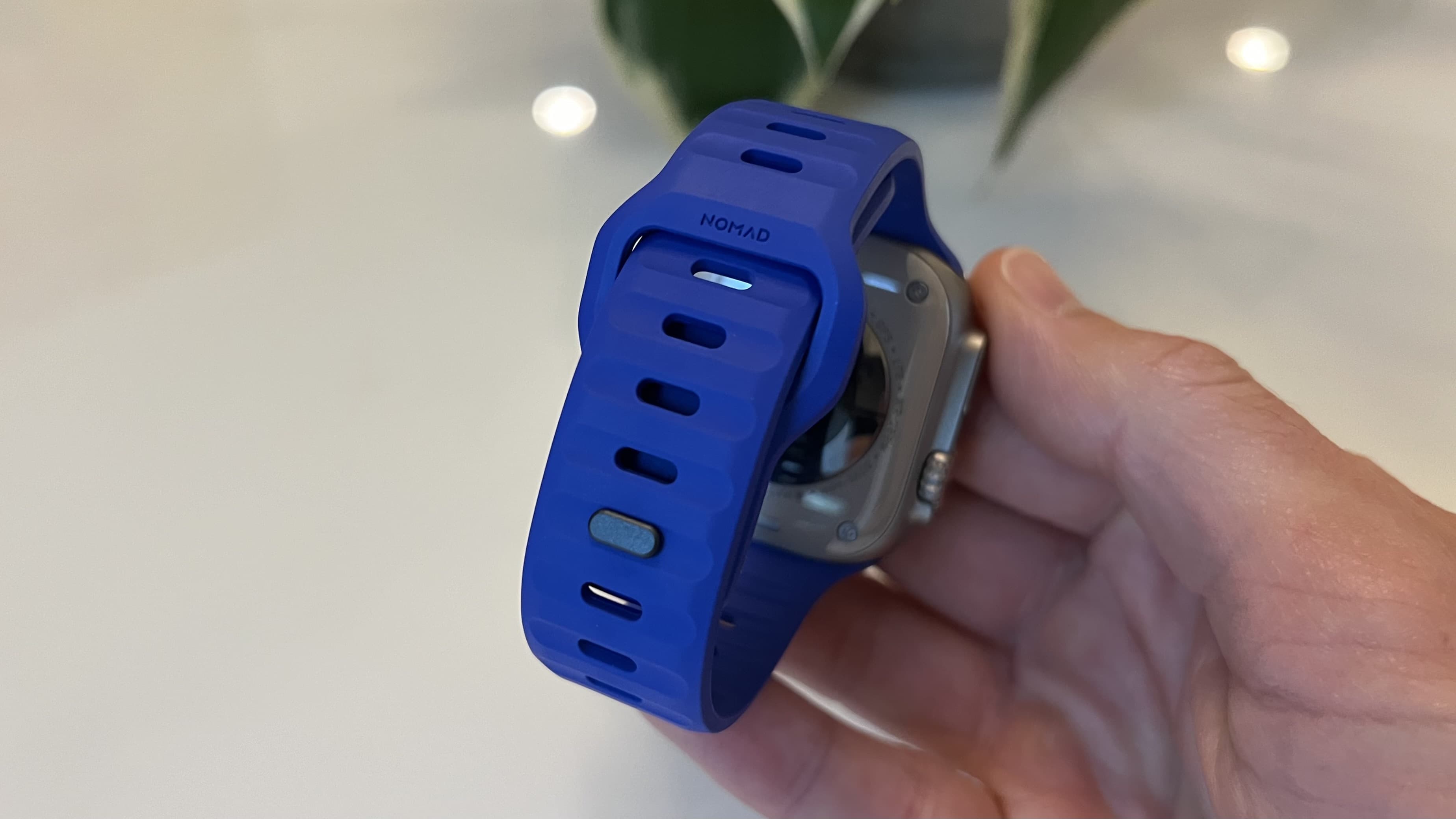 Nomad Blurple Sport Band Apple Watch pin closure