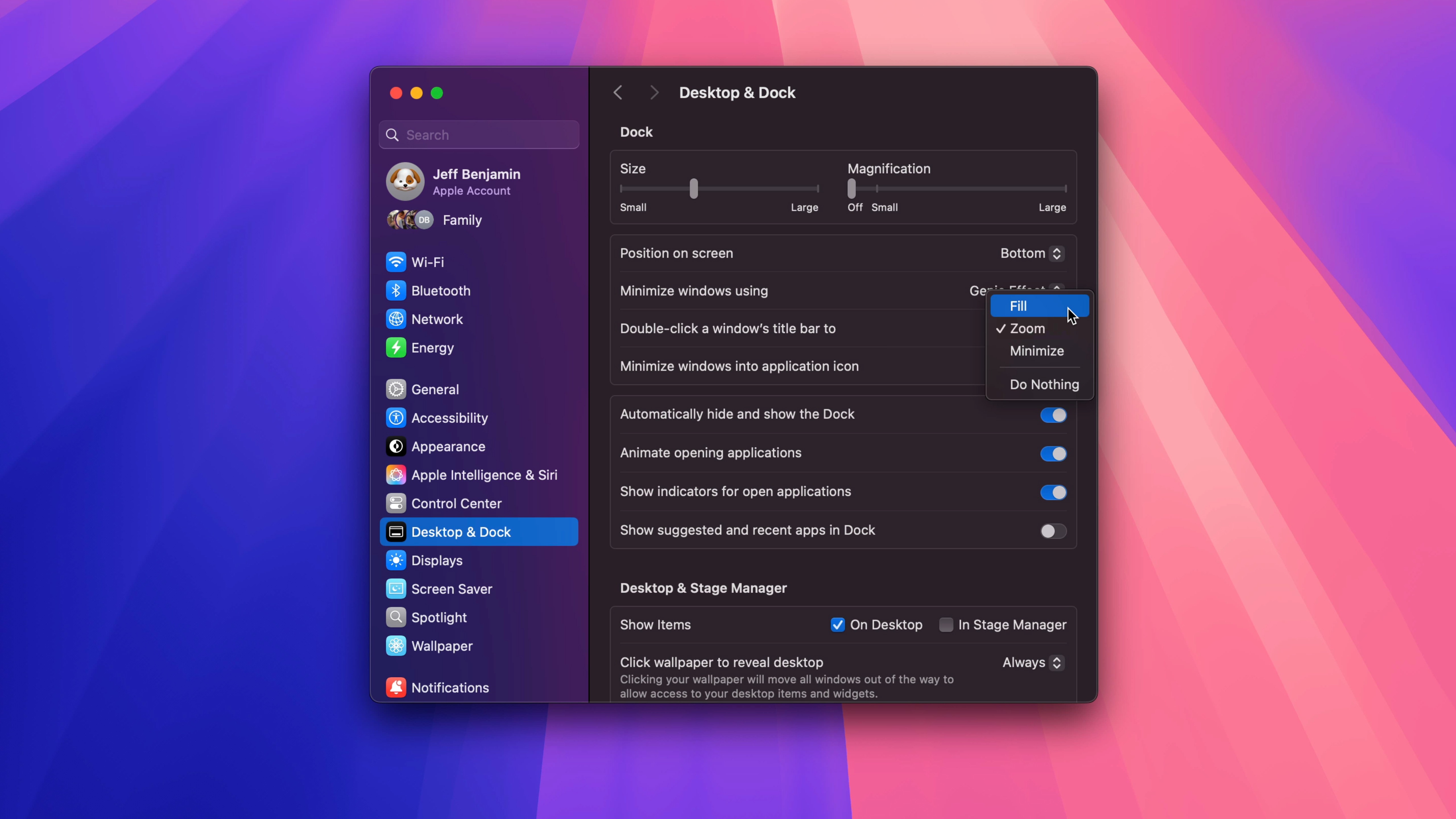 Double click a window's title bar to fill setting in macOS.