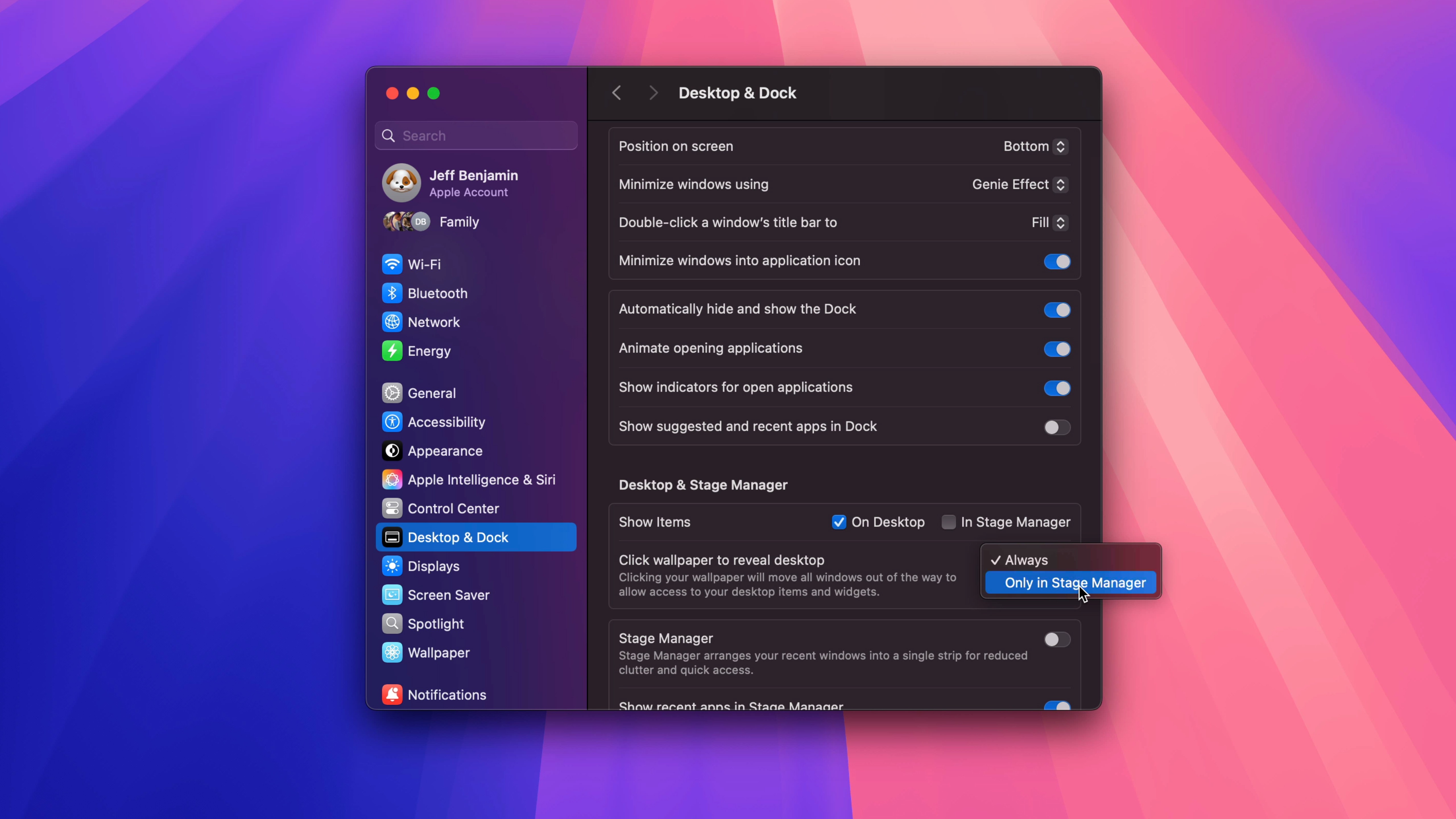 Disable click wallpaper to show desktop setting in macOS.