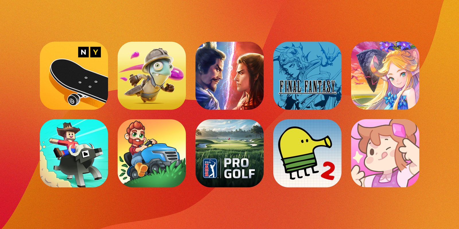 Apple Arcade gets 10 new games for the new year, inc PGA TOUR Pro Golf | Promo graphic featuring all 10 games