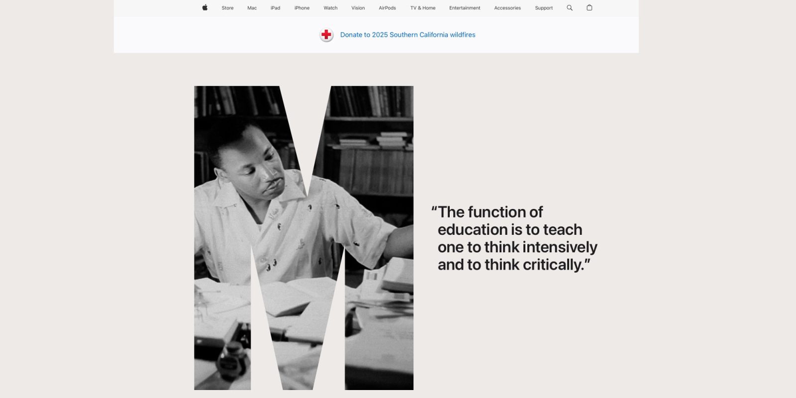 As always, Apple celebrates Martin Luther King Jr Day on its homepage