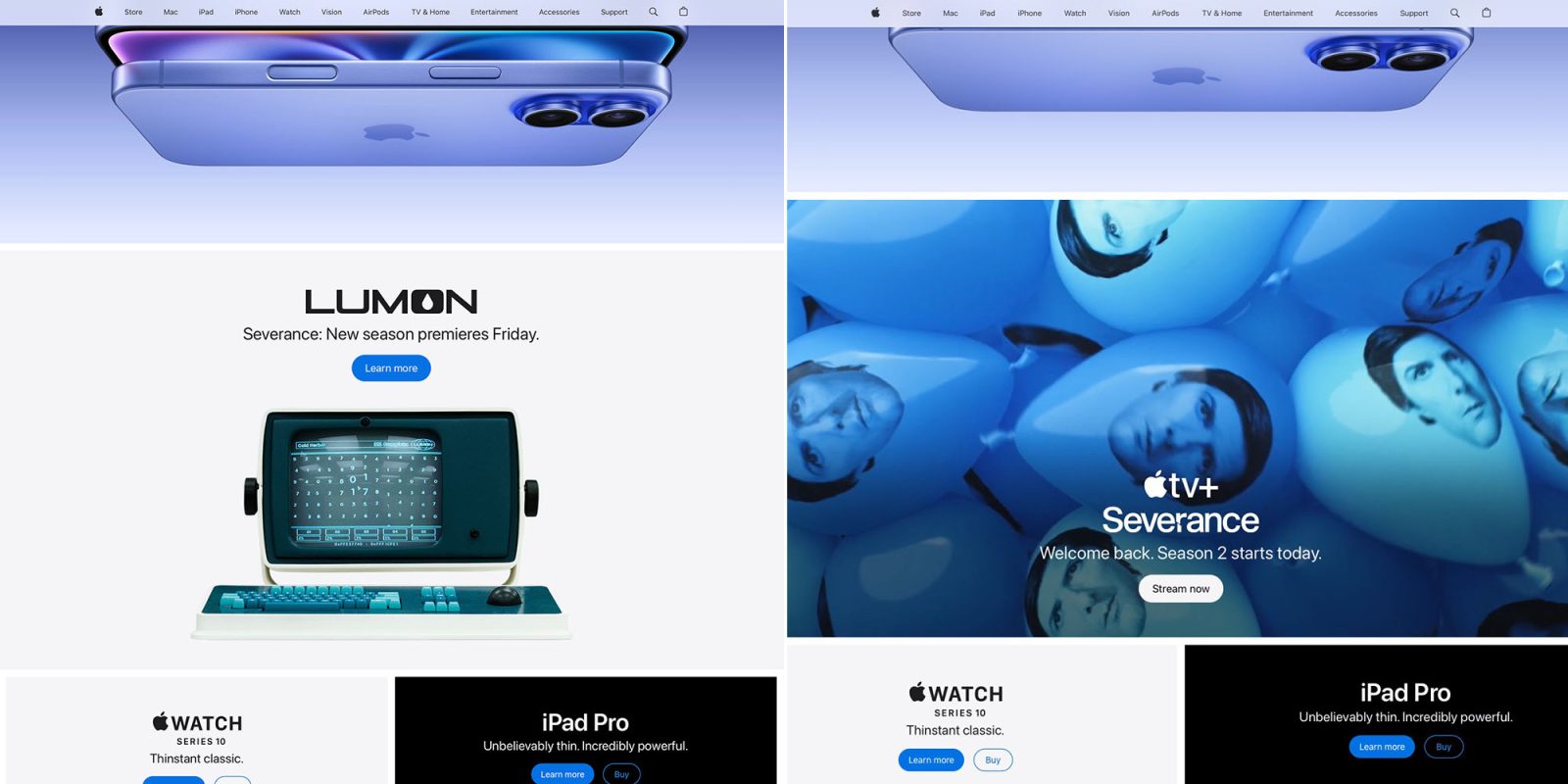 Severance promos on Apple homepage
