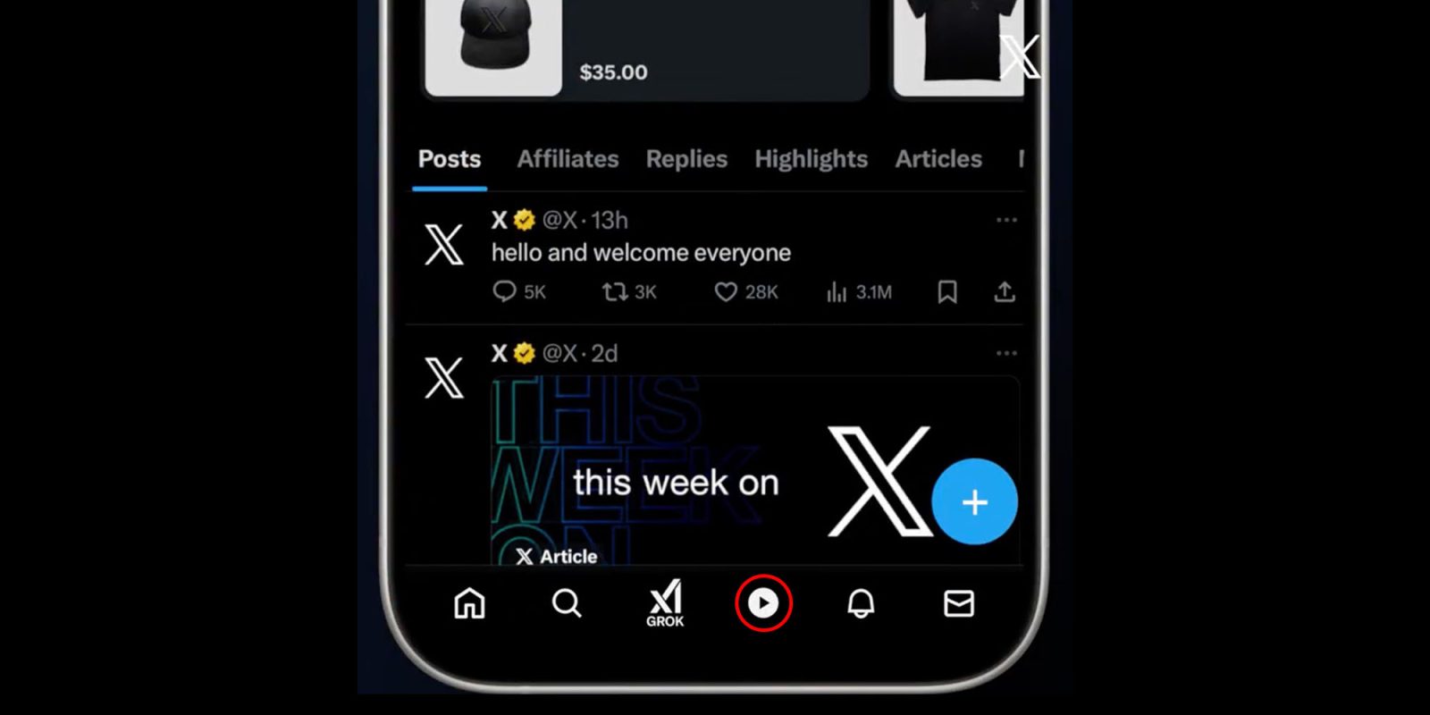 X and Bluesky launch dedicated video feeds on the back of TikTok uncertainty | Screengrab of X video button