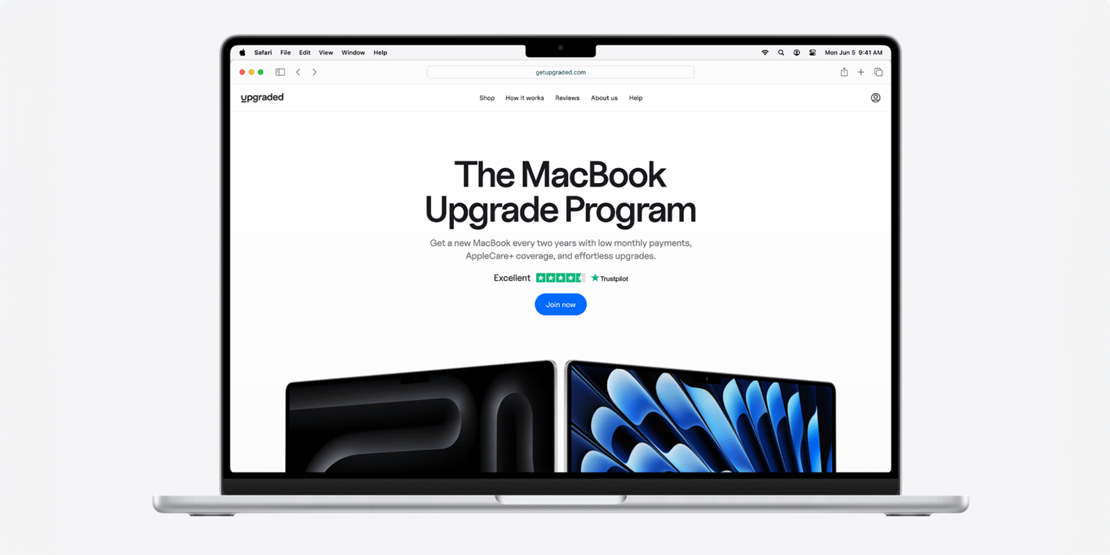 Get the new M4 MacBook Air with this affordable monthly subscription | Upgraded website seen on MacBook screen