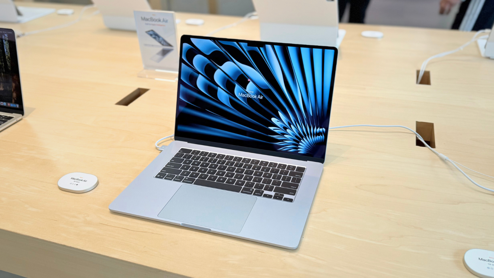 sky blue M4 macbook air - display apple store - arin