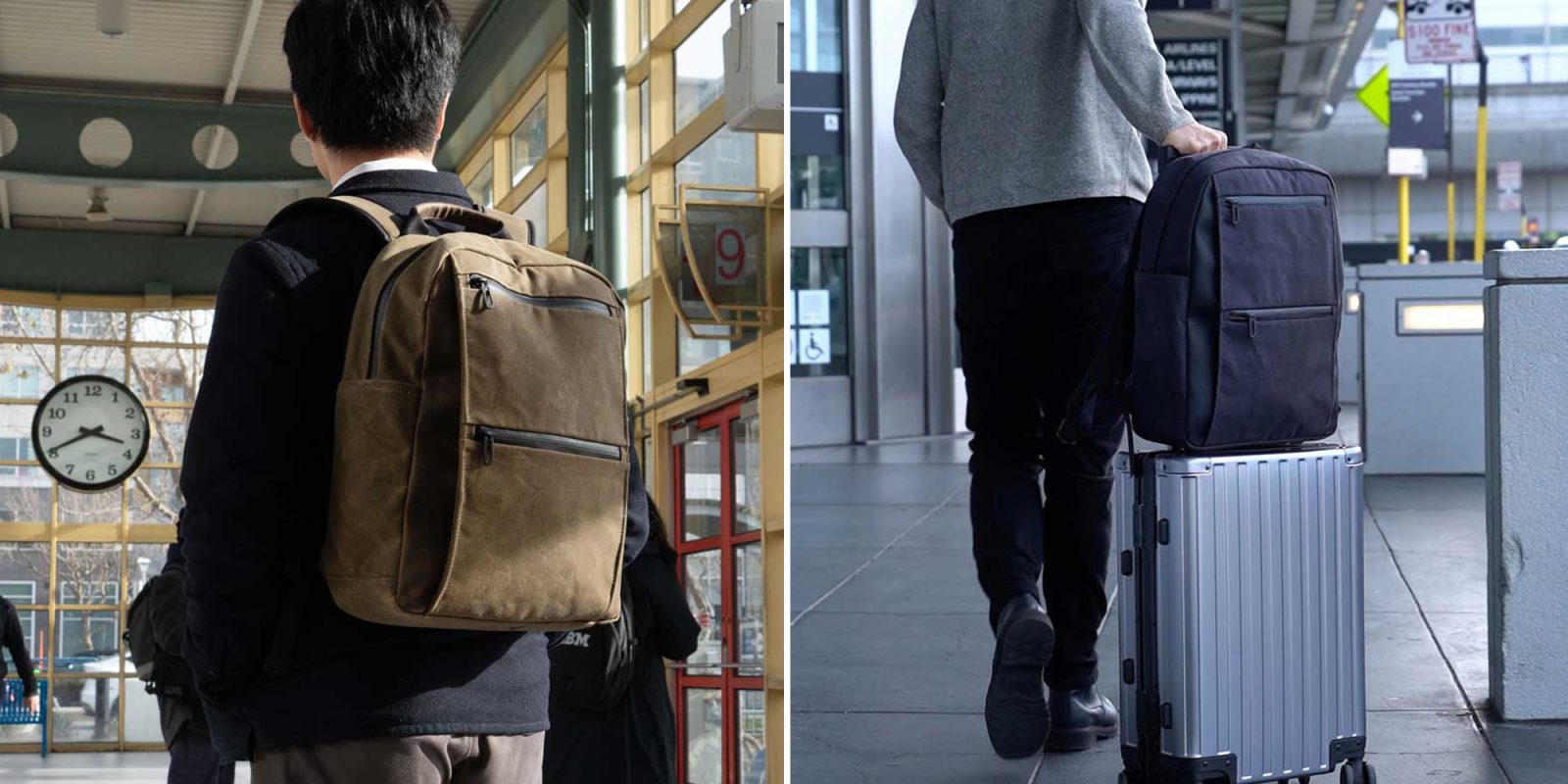 Waterfield Shinjuku Backpack review | Left in backpack mode, right attached to cabin roller-bag