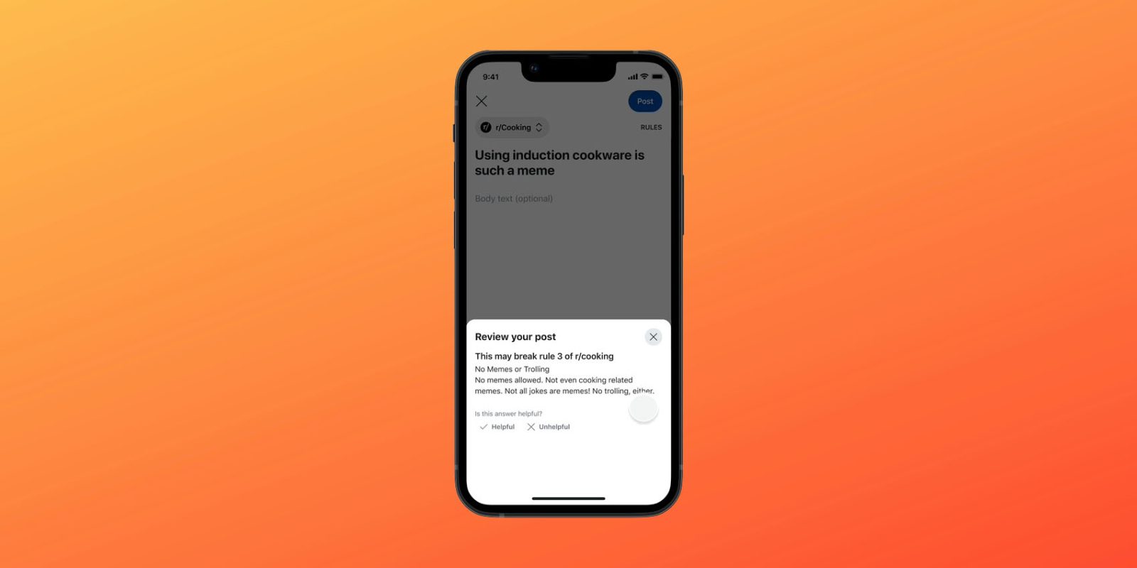 Your Reddit posts will now be less likely to break the rules | Screenshot of AI check feature