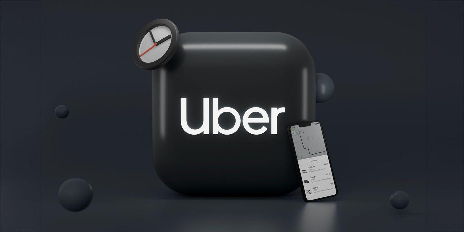 3D Uber icon with clock and iPhone