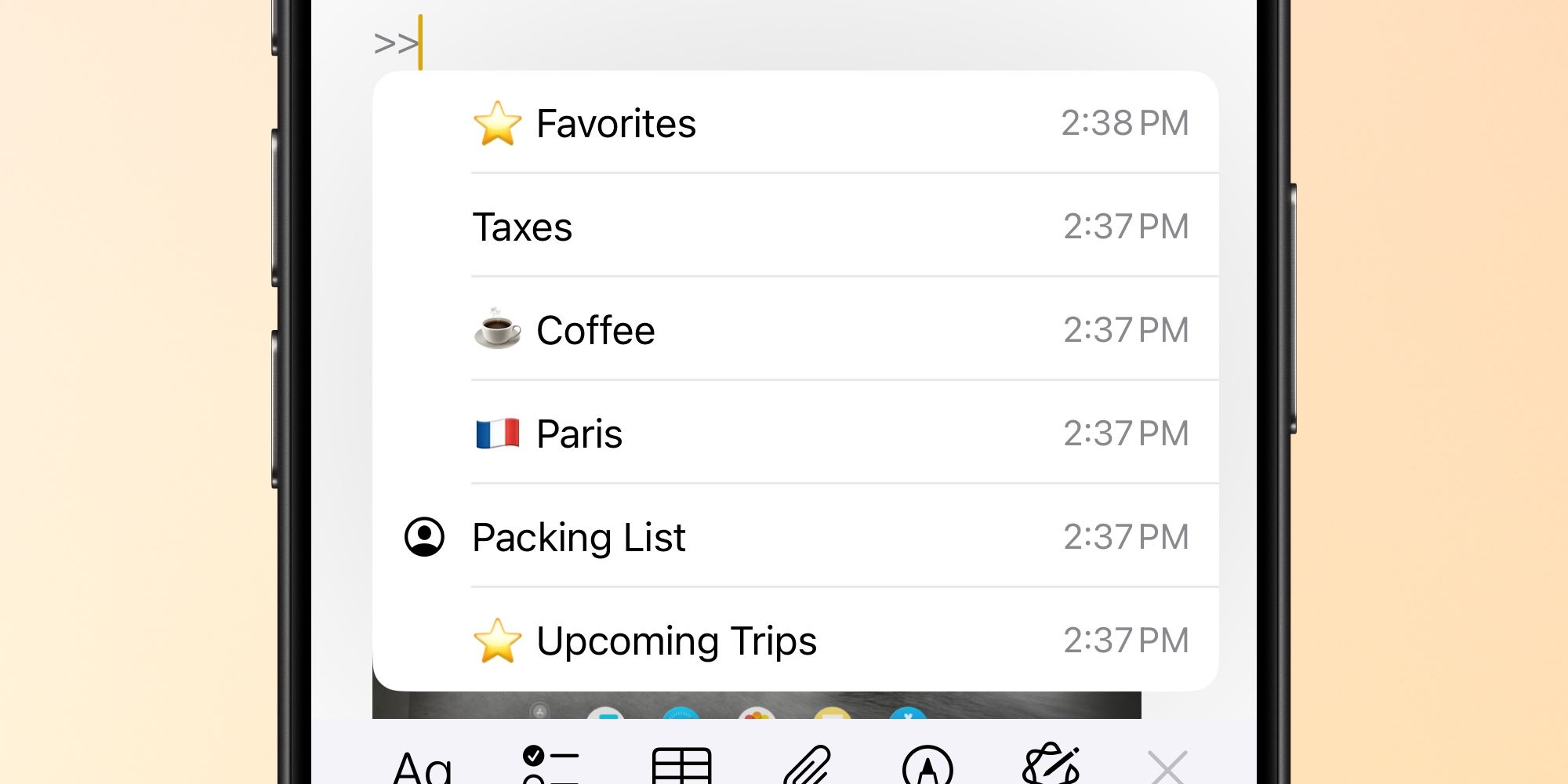 Apple Notes linking dropdown
