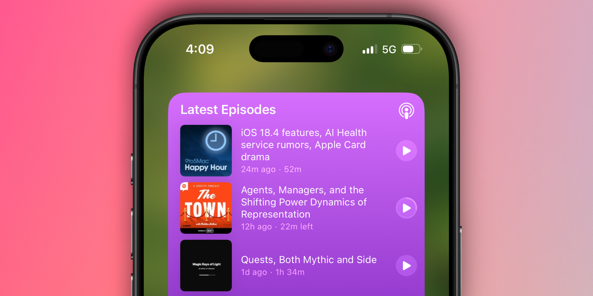 Apple Podcasts iOS 18.4 widget