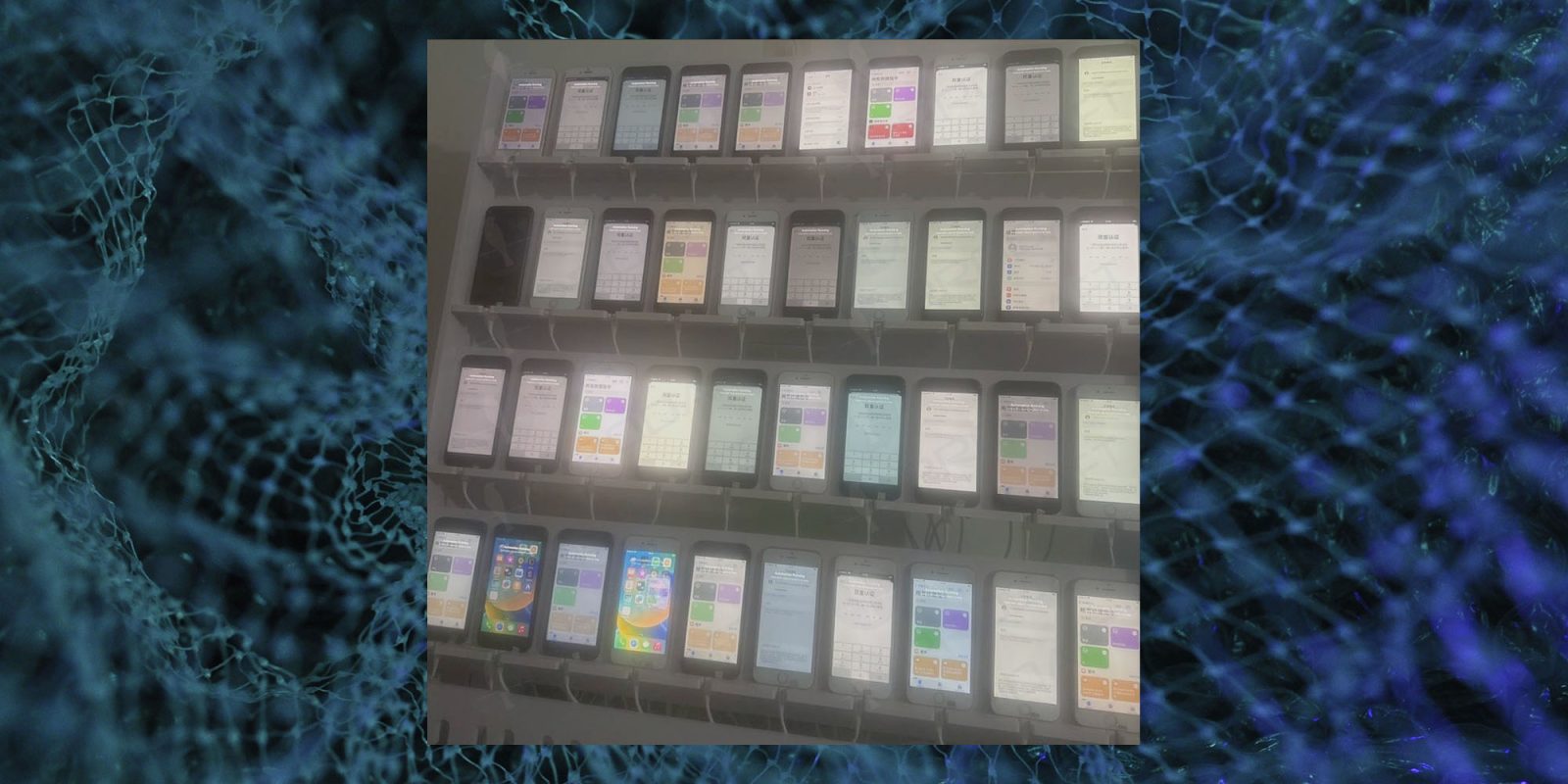 iPhone farms sending more than 100,000 scam iMessages per day | Racks of iPhones in use by a scam farm