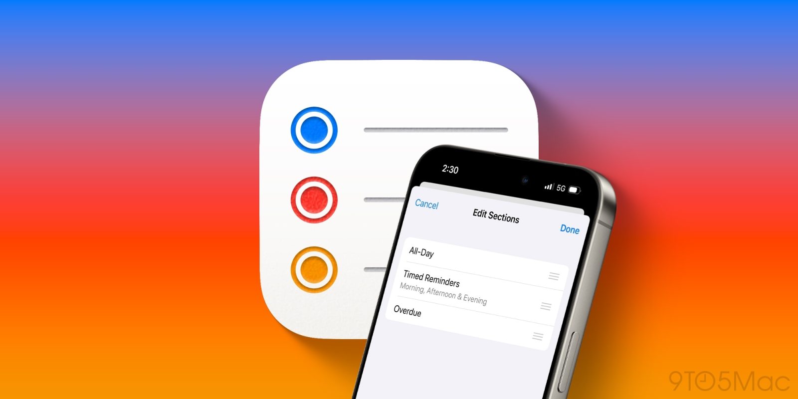 Reminders Today list reorder