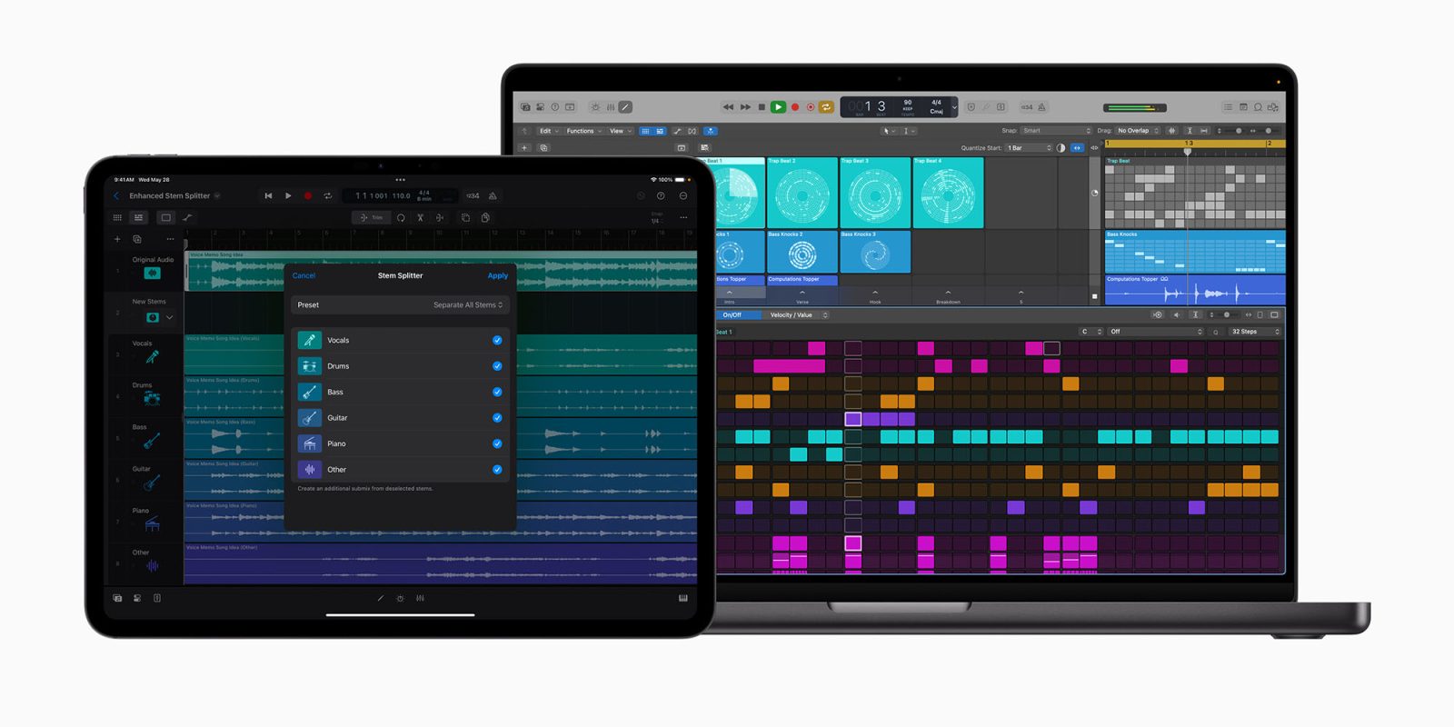 Logic Pro update adds guitar and piano stems, new sound packs – and can even recover tracks you didn't save | Screengrabs on Mac and iPad