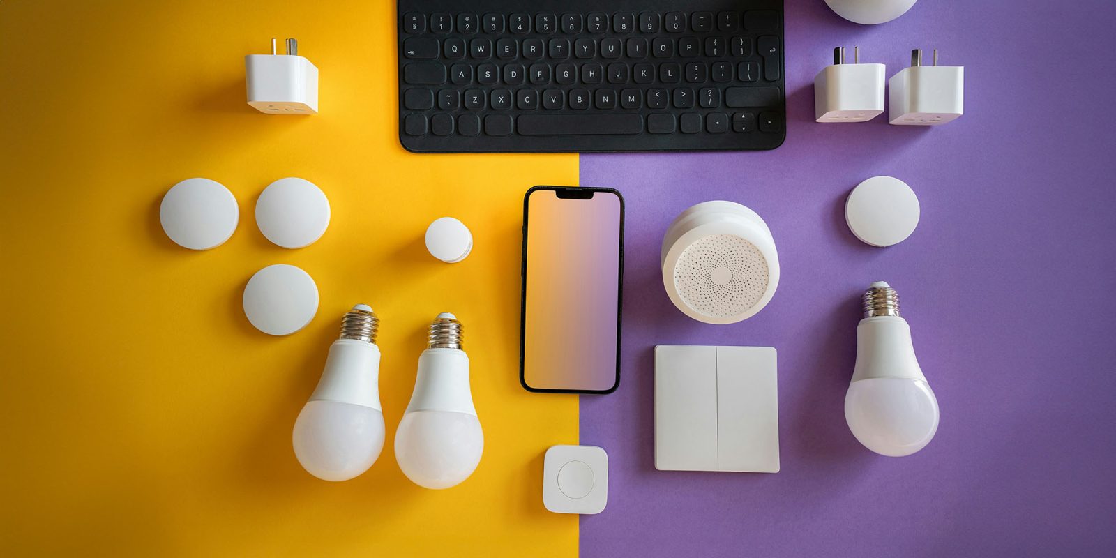 Setting up smart home gadgets to get easier with tap-to-pair and multi-device QR codes | A range of smart home devices on a colorful background