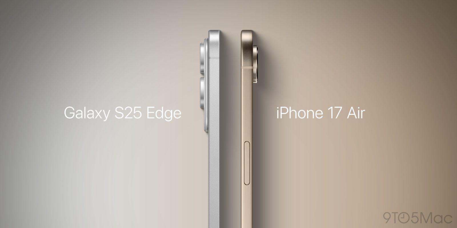 Galaxy S25 Edge side by side with an iPhone 17 Air mockup.